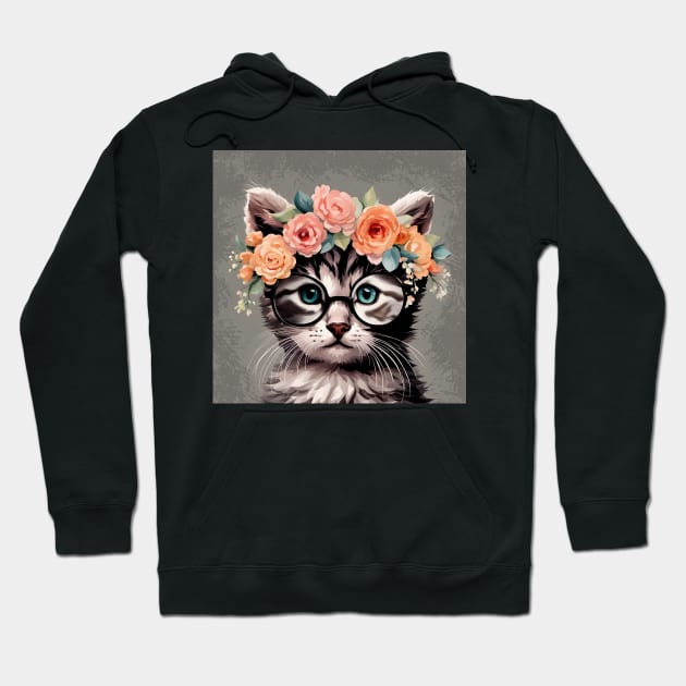 Tabby Kitty Cat Wearing Glasses Hoodie by LittleBean